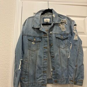 Forever 21 Light Blue Ripped Denim Jacket